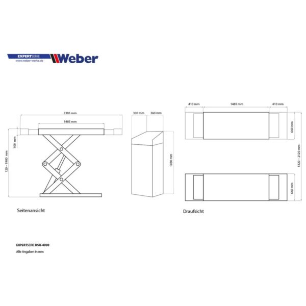 Podnośnik nożycowy podposadzkowy z najazdami krótkimi 4T 400V Weber - obrazek 7