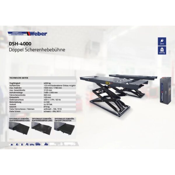 Podnośnik nożycowy podposadzkowy z długimi najazdami 4T 400V Weber - obrazek 8