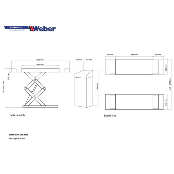 Podnośnik nożycowy podposadzkowy z długimi i krótkimi najazdami 4T 400V Weber - obrazek 10