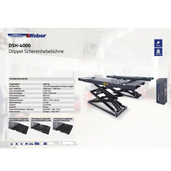 Podnośnik nożycowy podposadzkowy z długimi i krótkimi najazdami 4T 400V Weber - obrazek 11