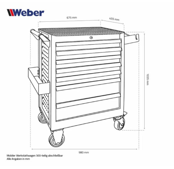 Wózek warsztatowy z wyposażeniem 300 elementów Weber - obrazek 13