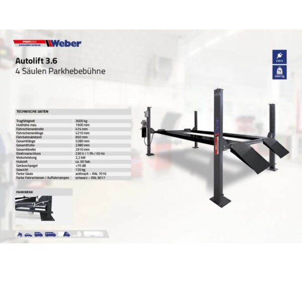 Mobilny podnośnik parkingowy czterokolumnowy 3,6T 230V Weber - obrazek 4