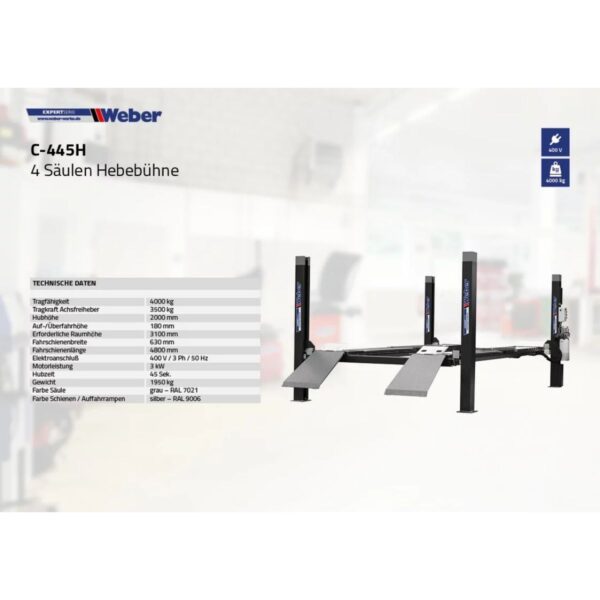 Podnośnik czterokolumnowy elektrohydrauliczny 400V 4T Weber - obrazek 4