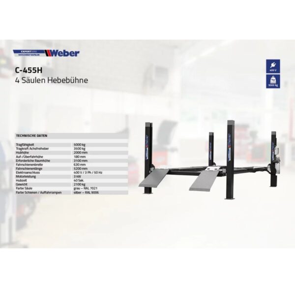 Podnośnik czterokolumnowy 5000KG 400V elektrohydrauliczny Expert Series Weber - obrazek 4