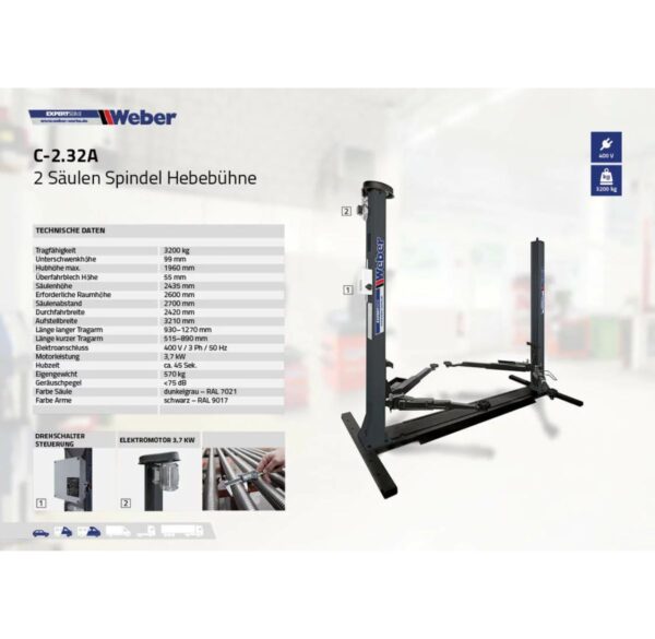 Dwukolumnowy podnośnik śrubowy z ramą 3,2T 400V Weber - obrazek 5