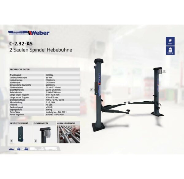 Dwukolumnowy podnośnik śrubowy 3,2T 400V wysoki 1960mm Weber - obrazek 5
