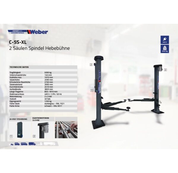 Podnośnik dwukolumnowy śrubowy 5T do busów 400V Weber - obrazek 5