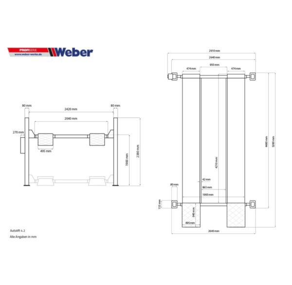 Mobilny podnośnik parkingowy czterokolumnowy 3,6T 230V Weber - obrazek 5