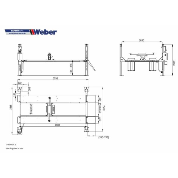 Podnośnik czterokolumnowy 4200kg długie najazdy 400V Weber - obrazek 4