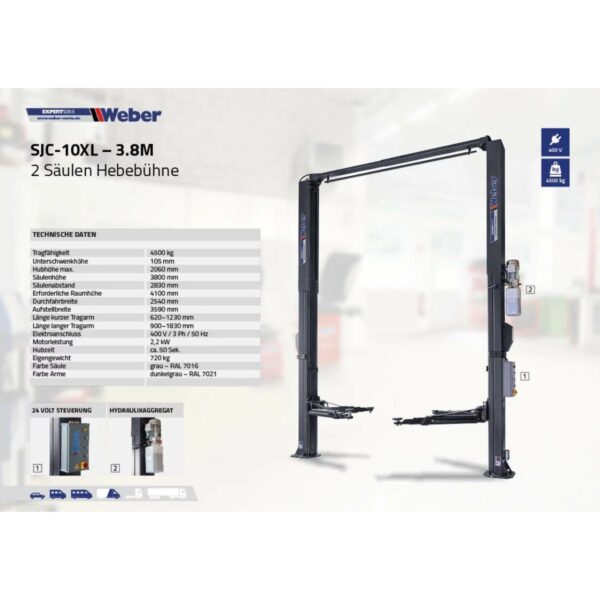 Podnośnik dwukolumnowy 4500kg łączony górą 3,8m 400V Weber - obrazek 5