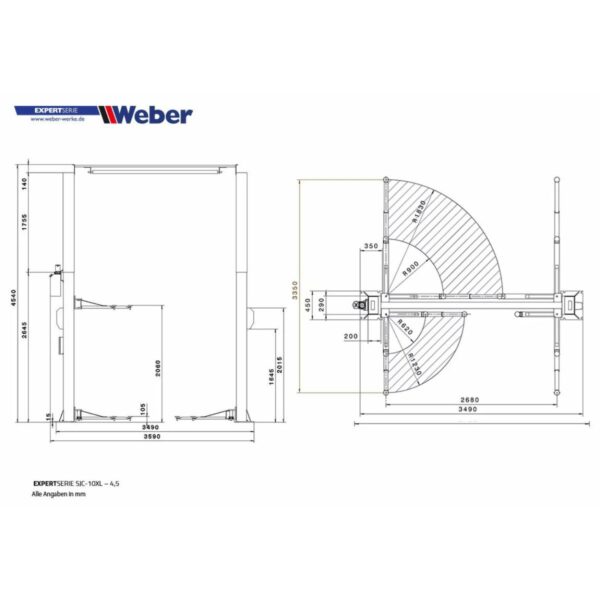 Podnośnik dwukolumnowy łączony górą  4500kg wysoki 4530mm Weber - obrazek 6