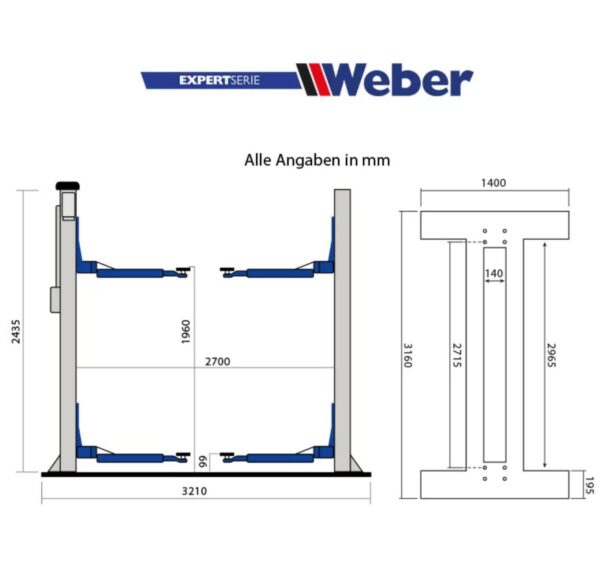 Dwukolumnowy podnośnik śrubowy z ramą 3,2T 400V Weber - obrazek 6