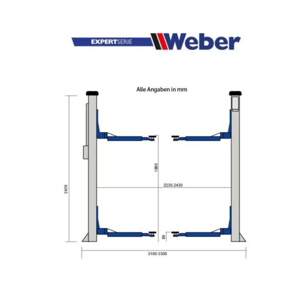 Dwukolumnowy podnośnik śrubowy 3,2T 400V wysoki 1960mm Weber - obrazek 6