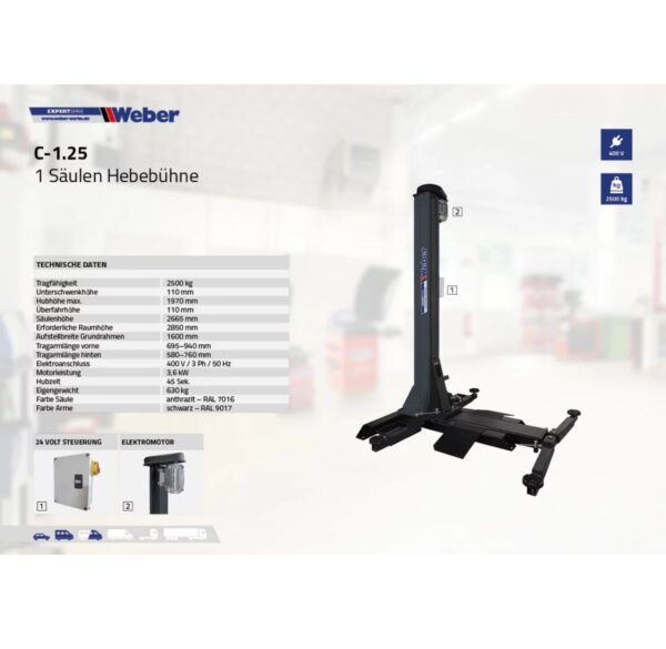 Jednokolumnowy podnośnik śrubowy 2,5T asymetryczne ramiona Weber - obrazek 7