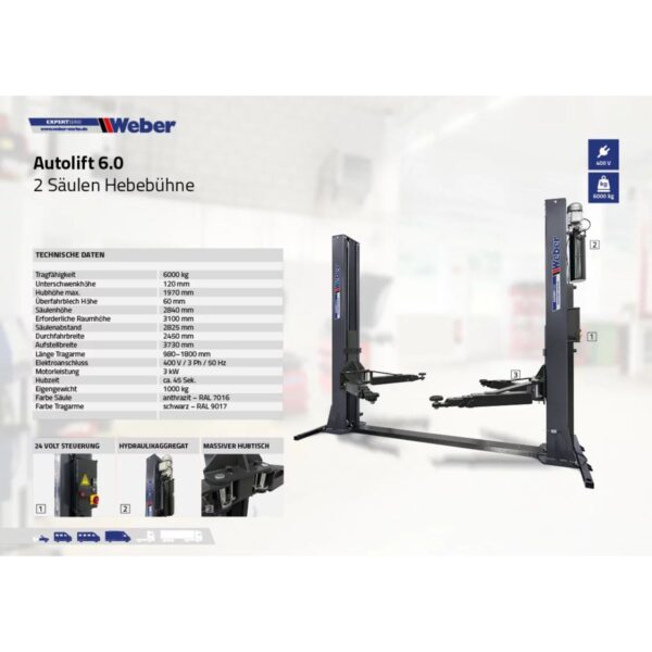 Podnośnik z ramą 6000kg dwukolumnowy 400V Weber - obrazek 6