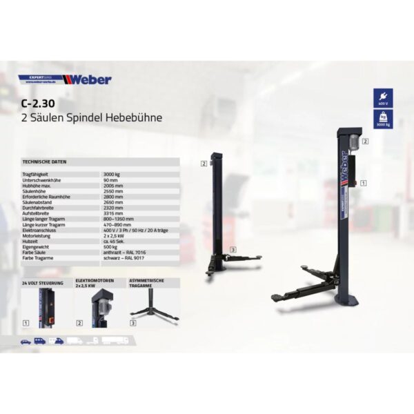 Podnośnik dwukolumnowy śrubowy 3000kg 400V Weber - obrazek 6