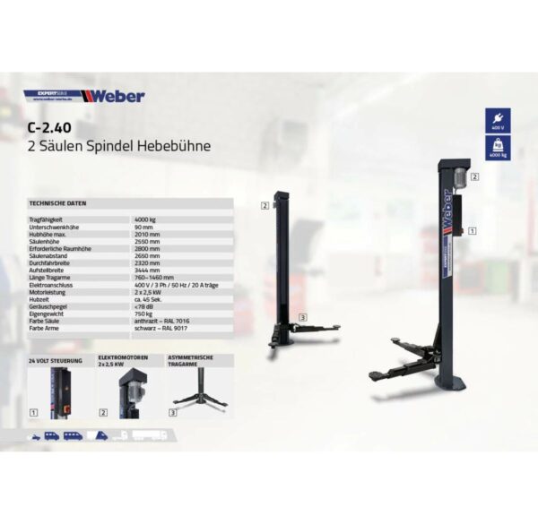 Podnośnik dwukolumnowy śrubowy 4000kg 400V Weber - obrazek 8