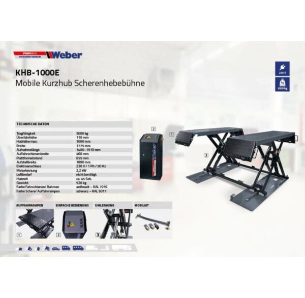 Podnośnik nożycowy mobilny 3T niski przejazd 11cm Weber - obrazek 7