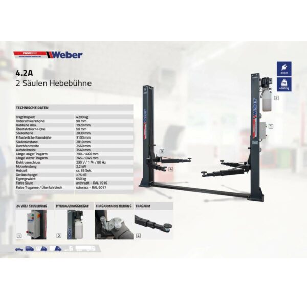 Podnośnik dwukolumnowy 4200kg ramiona 3x3 Profi Series Weber - obrazek 8