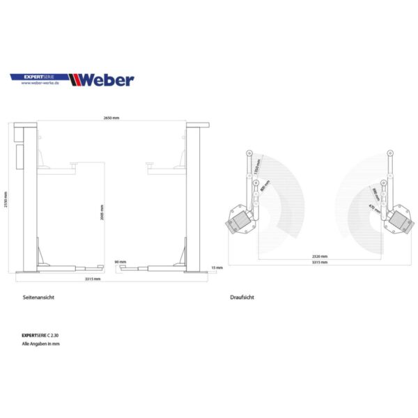Podnośnik dwukolumnowy śrubowy 3000kg 400V Weber - obrazek 7