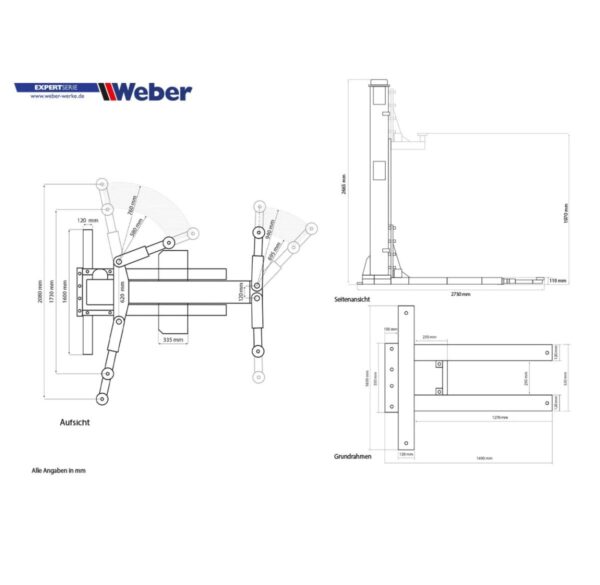 Jednokolumnowy podnośnik śrubowy 2,5T asymetryczne ramiona Weber - obrazek 4