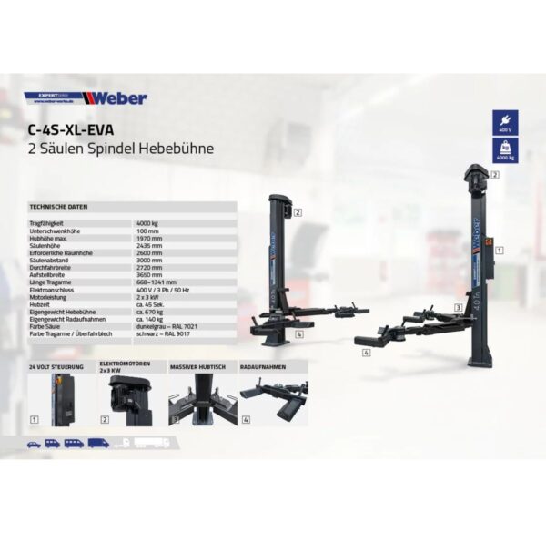 Podnośnik śrubowy dwukolumnowy do pojazdów elektrycznych 4T Weber - obrazek 8