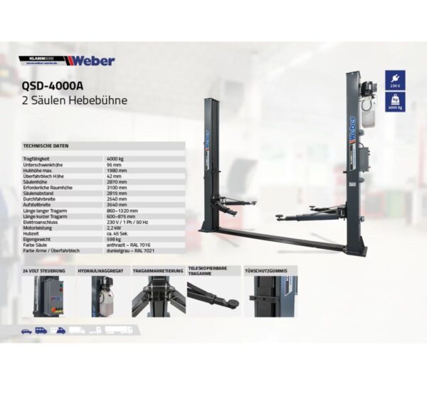 Dwukolumnowy podnośnik 4T asymetryczne ramiona Weber - obrazek 7