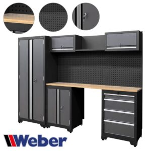 Szafa warsztatowa z zamkiem 13 części drewniany blat Weber