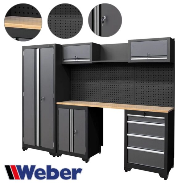 Szafa warsztatowa z zamkiem 13 części drewniany blat Weber