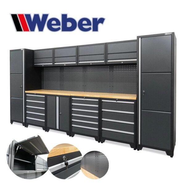 Szafa warsztatowa szeroka z zamkiem 16 modułów 2045cm Weber