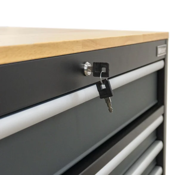 Mobilny wózek warsztatowy z 9 szufladami i drewnianym blatem roboczym Weber - obrazek 5